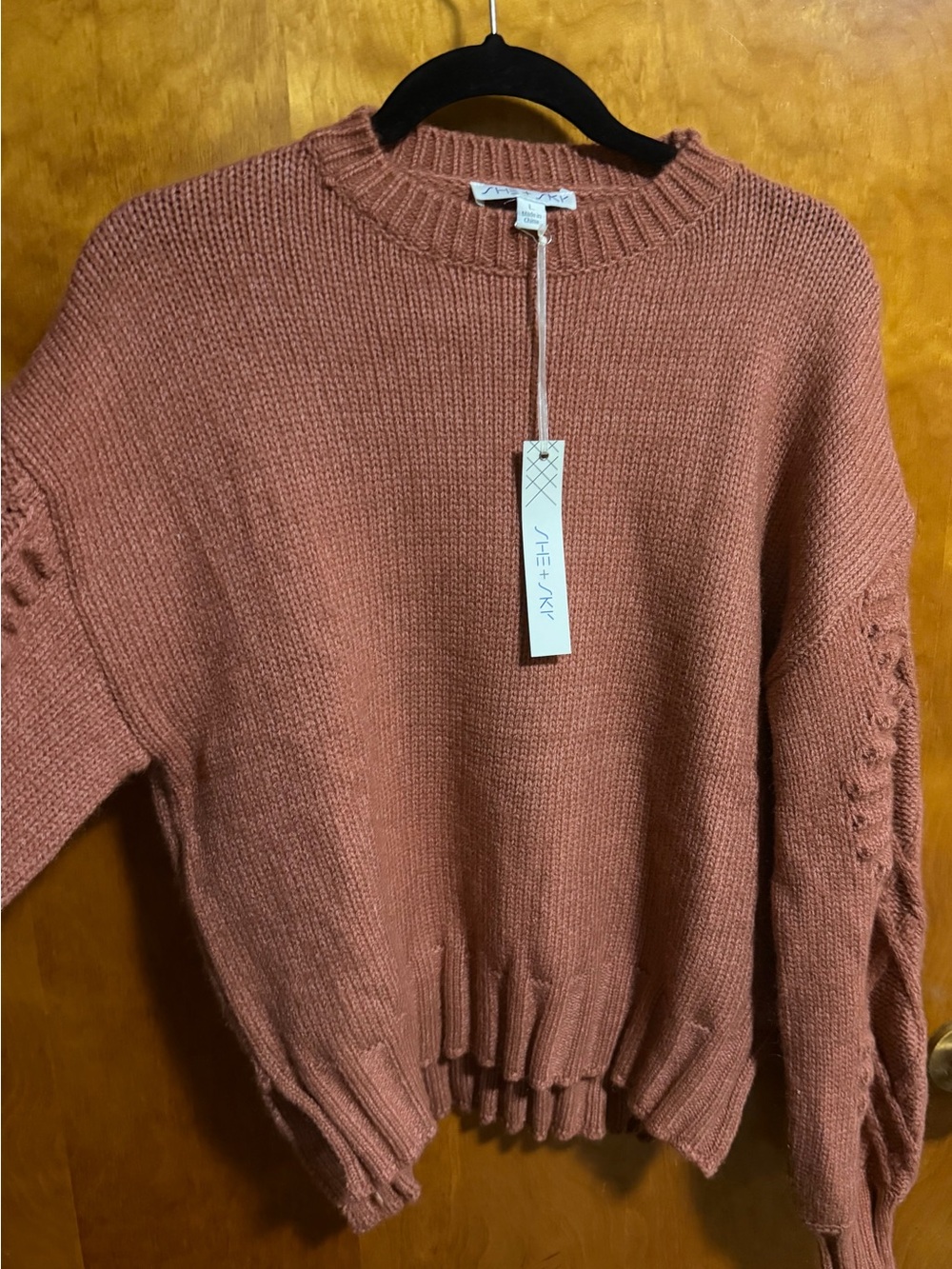She and Sky Rose Taupe Crewneck Sweater